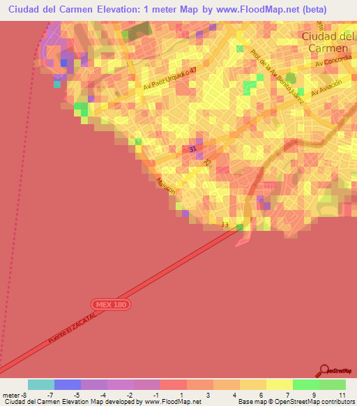 Ciudad del Carmen,Mexico Elevation Map