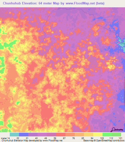 Chunhuhub,Mexico Elevation Map