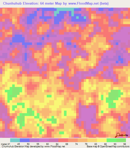 Chunhuhub,Mexico Elevation Map