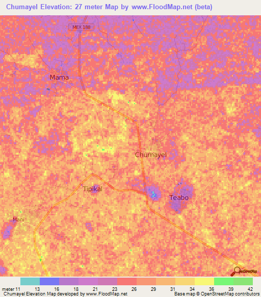 Chumayel,Mexico Elevation Map