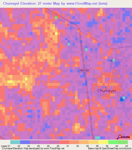 Chumayel,Mexico Elevation Map