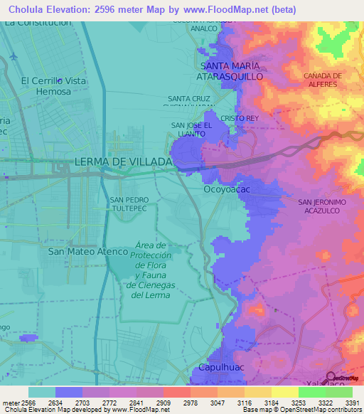 Cholula,Mexico Elevation Map