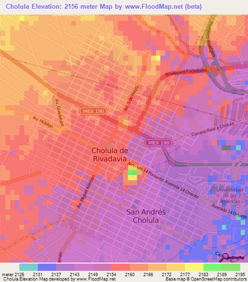 Cholula,Mexico Elevation Map