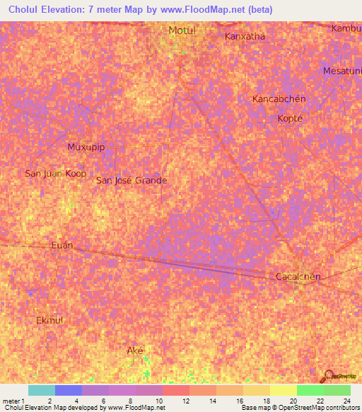 Cholul,Mexico Elevation Map