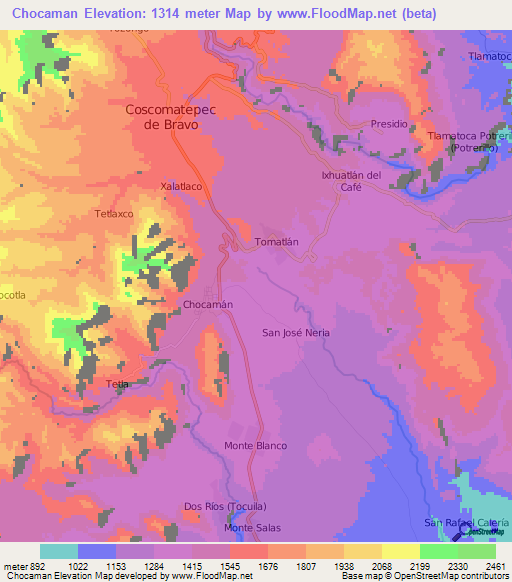 Chocaman,Mexico Elevation Map