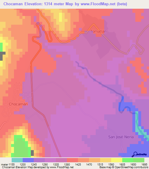 Chocaman,Mexico Elevation Map