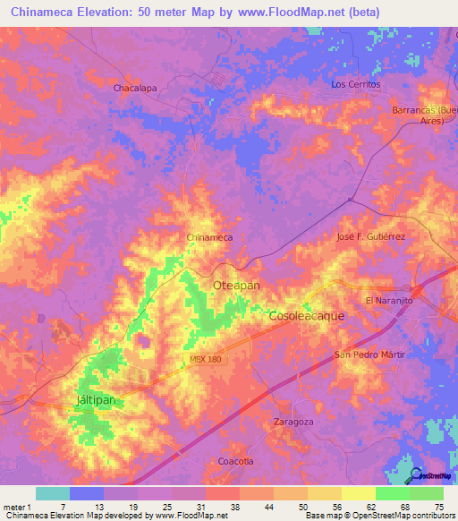 Chinameca,Mexico Elevation Map