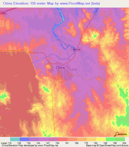 China,Mexico Elevation Map