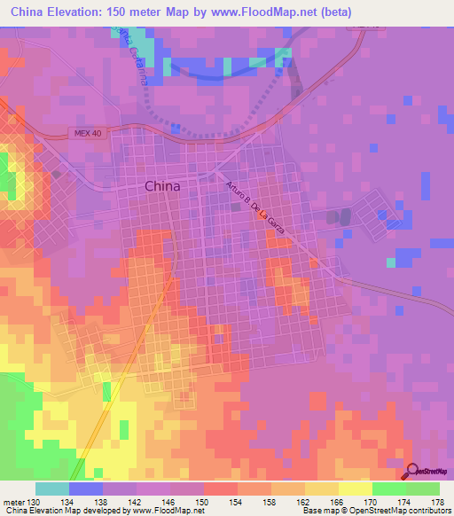 China,Mexico Elevation Map