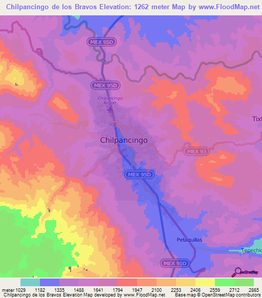 Chilpancingo de los Bravos,Mexico Elevation Map