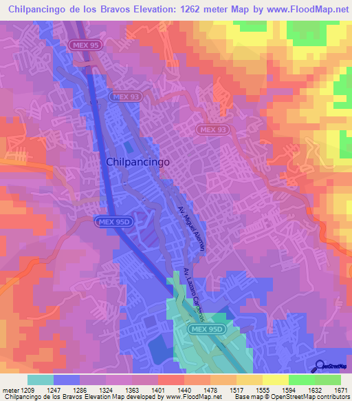 Chilpancingo de los Bravos,Mexico Elevation Map