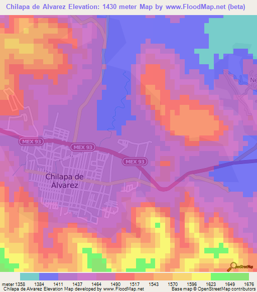 Chilapa de Alvarez,Mexico Elevation Map