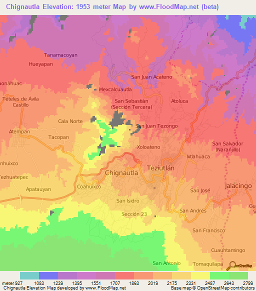 Chignautla,Mexico Elevation Map