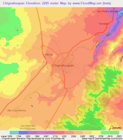 Chignahuapan,Mexico Elevation Map