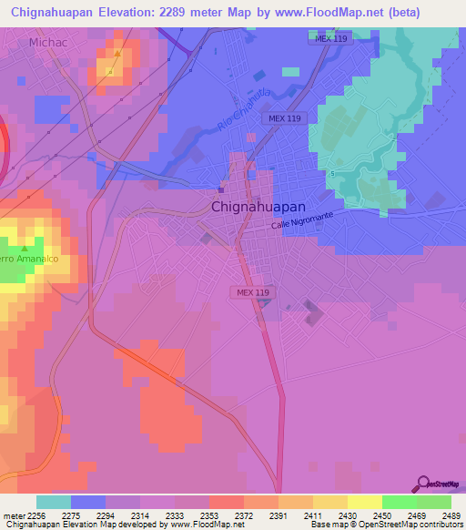 Chignahuapan,Mexico Elevation Map