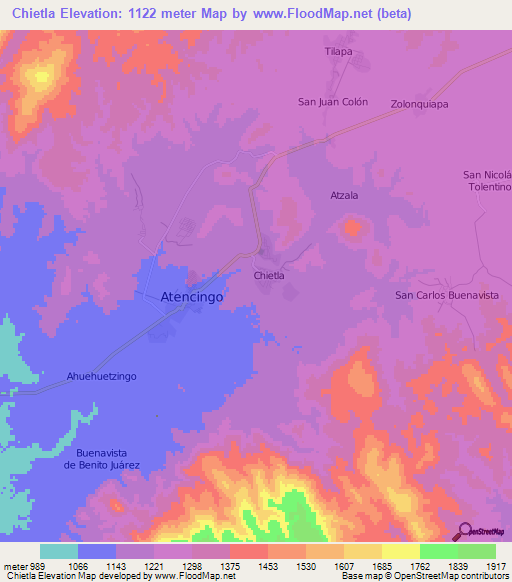 Chietla,Mexico Elevation Map