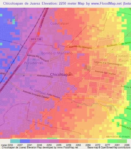 Chicoloapan de Juarez,Mexico Elevation Map