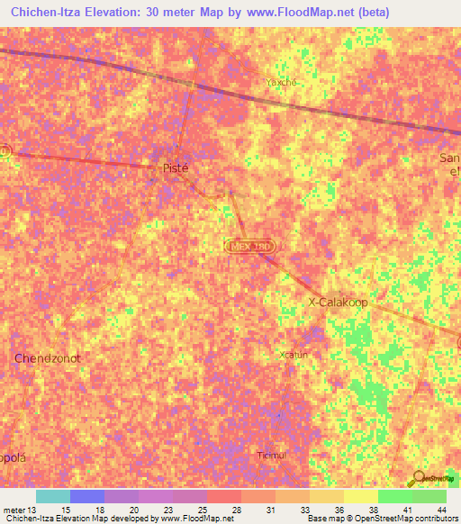 Chichen-Itza,Mexico Elevation Map