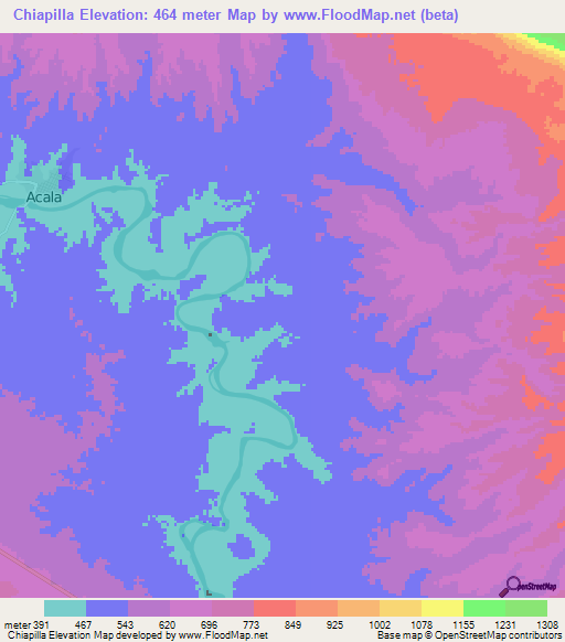 Chiapilla,Mexico Elevation Map