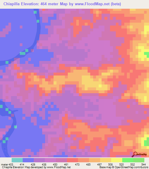 Chiapilla,Mexico Elevation Map