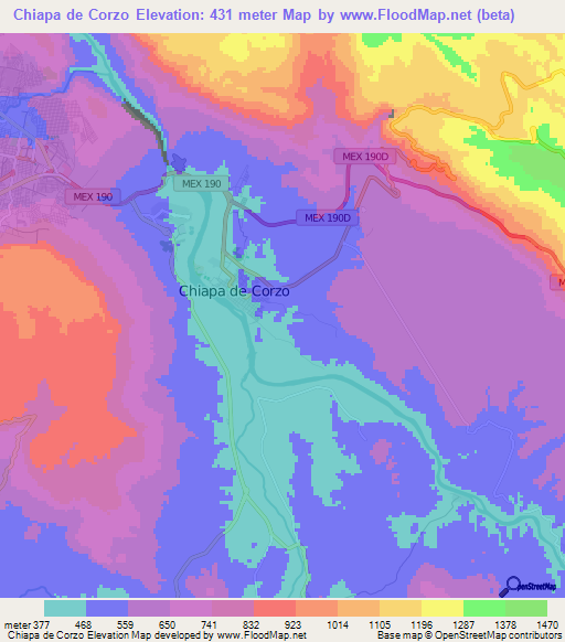 Chiapa de Corzo,Mexico Elevation Map