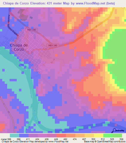 Chiapa de Corzo,Mexico Elevation Map