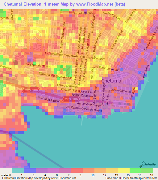 Chetumal,Mexico Elevation Map