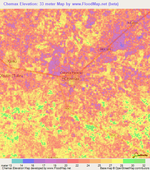 Chemax,Mexico Elevation Map