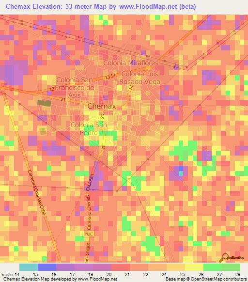 Chemax,Mexico Elevation Map