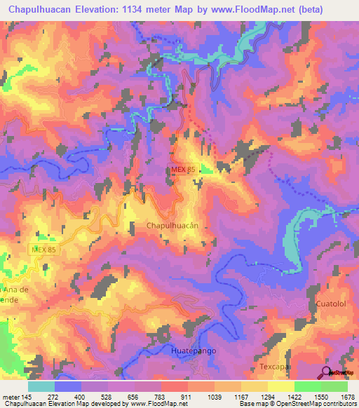 Chapulhuacan,Mexico Elevation Map