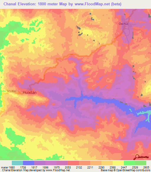 Chanal,Mexico Elevation Map