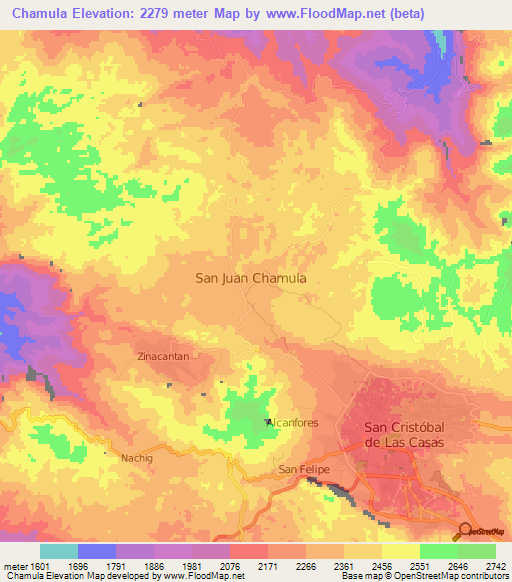 Chamula,Mexico Elevation Map