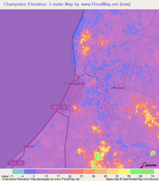 Champoton,Mexico Elevation Map