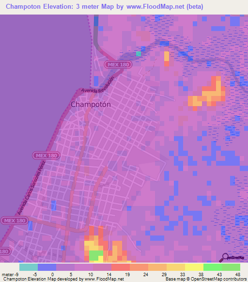 Champoton,Mexico Elevation Map