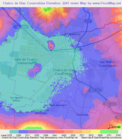 Chalco de Diaz Covarrubias,Mexico Elevation Map