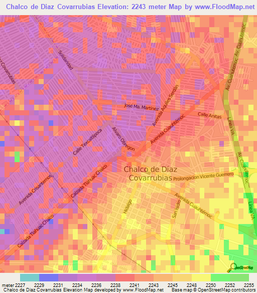 Chalco de Diaz Covarrubias,Mexico Elevation Map