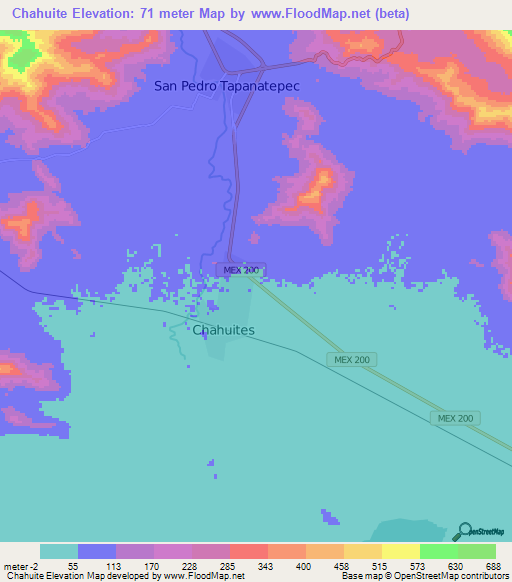 Chahuite,Mexico Elevation Map