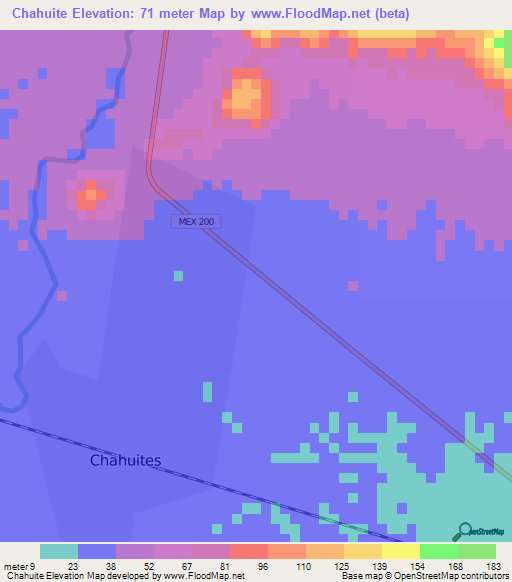 Chahuite,Mexico Elevation Map