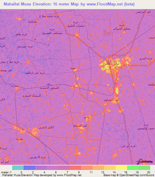 Mahallat Musa,Egypt Elevation Map