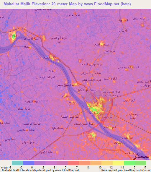 Mahallat Malik,Egypt Elevation Map