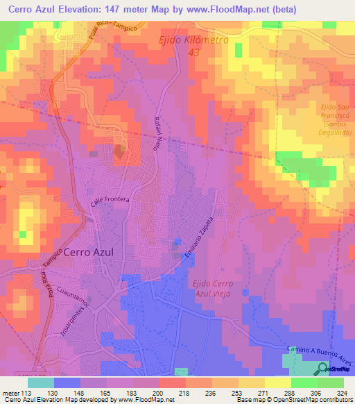 Cerro Azul,Mexico Elevation Map