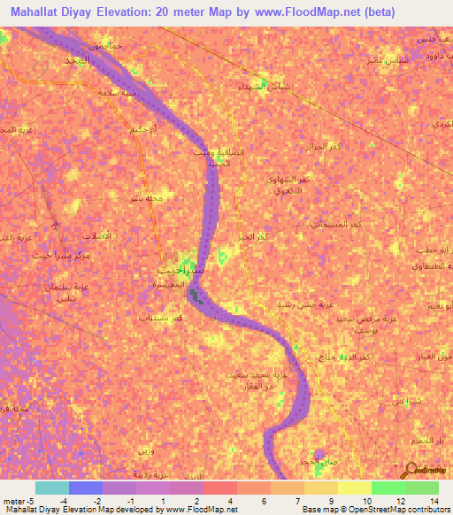 Mahallat Diyay,Egypt Elevation Map