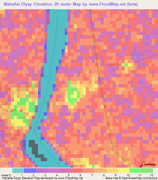 Mahallat Diyay,Egypt Elevation Map