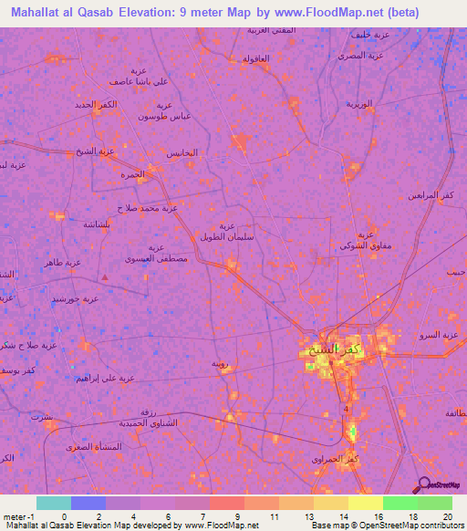 Mahallat al Qasab,Egypt Elevation Map