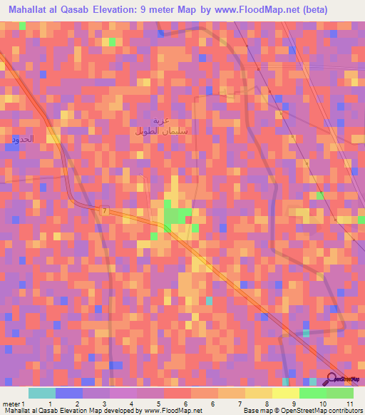 Mahallat al Qasab,Egypt Elevation Map