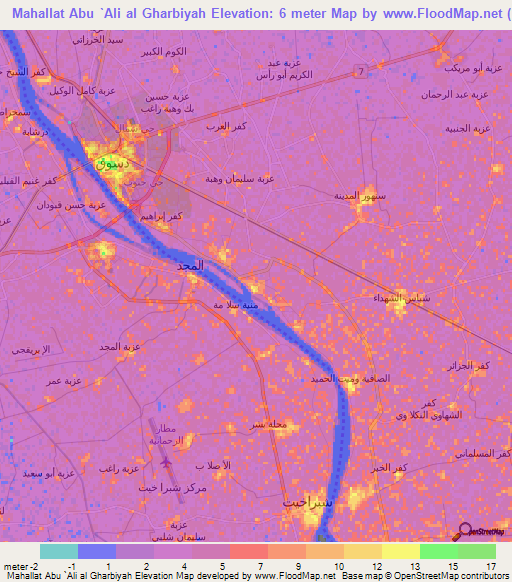 Mahallat Abu `Ali al Gharbiyah,Egypt Elevation Map