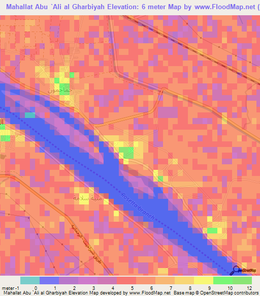 Mahallat Abu `Ali al Gharbiyah,Egypt Elevation Map