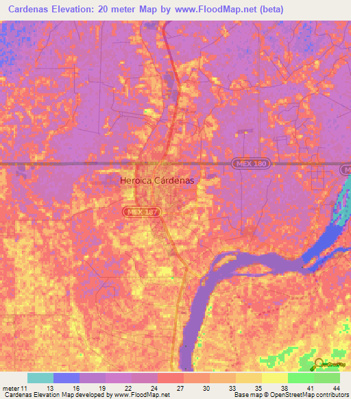 Cardenas,Mexico Elevation Map