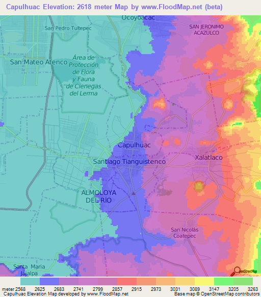 Capulhuac,Mexico Elevation Map