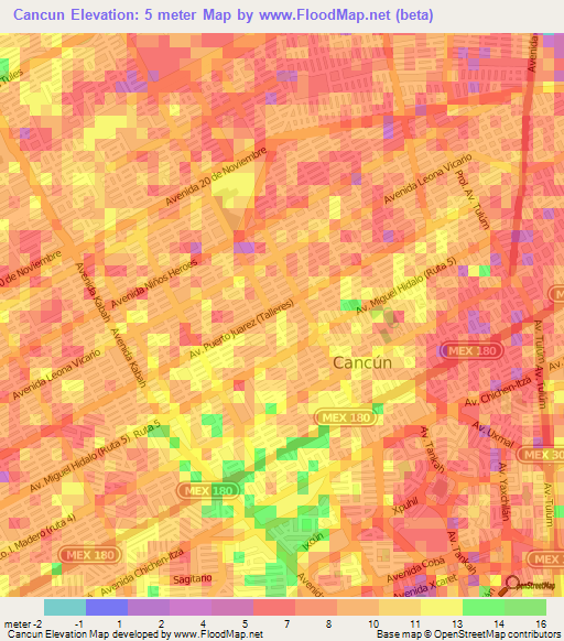 Cancun,Mexico Elevation Map